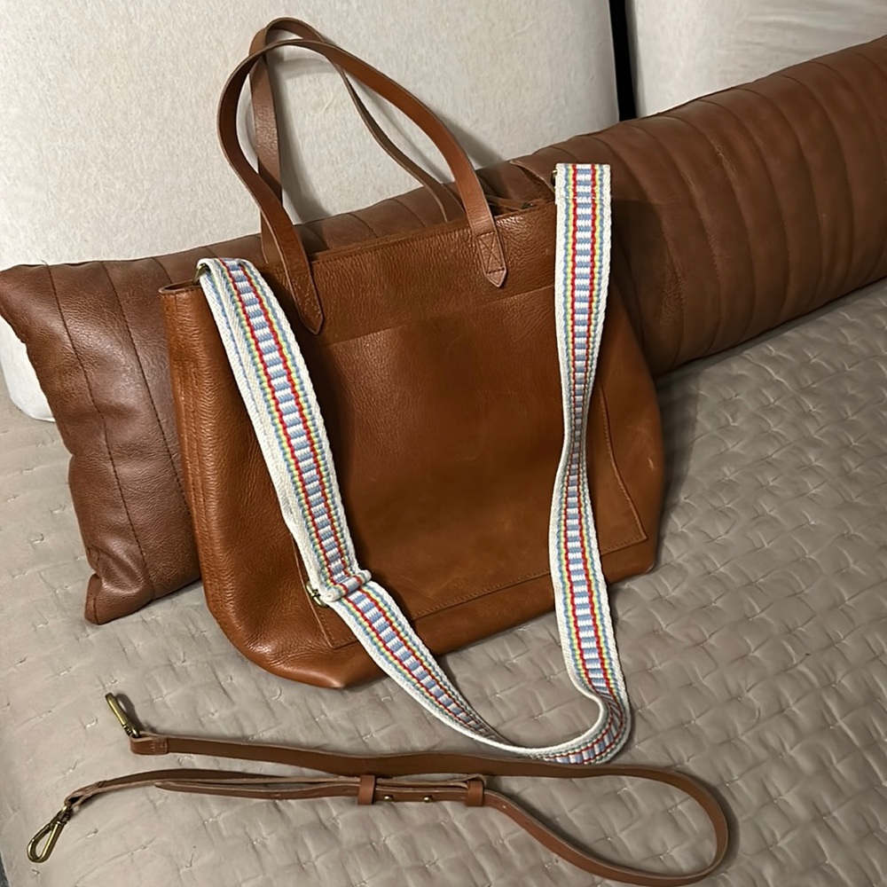 Beautiful Madewell tote with fun colorful strap.